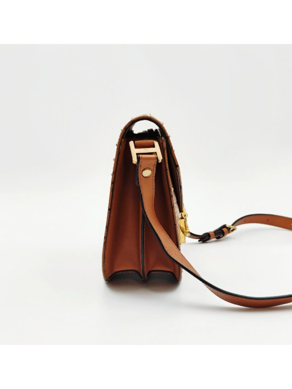 MCM Visetos Spike Crossbody Bag Cognac Brown Monogram Shoulder Bag - Picture 4 of 14